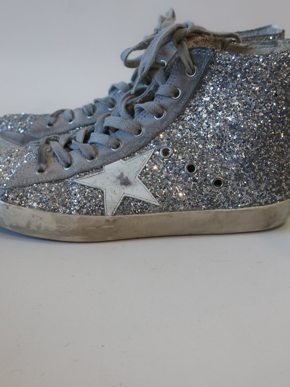 Womens Golden Goose Francy Silver Glitter High Top Sneakers EUR 39/US 9 - Picture 4 of 12